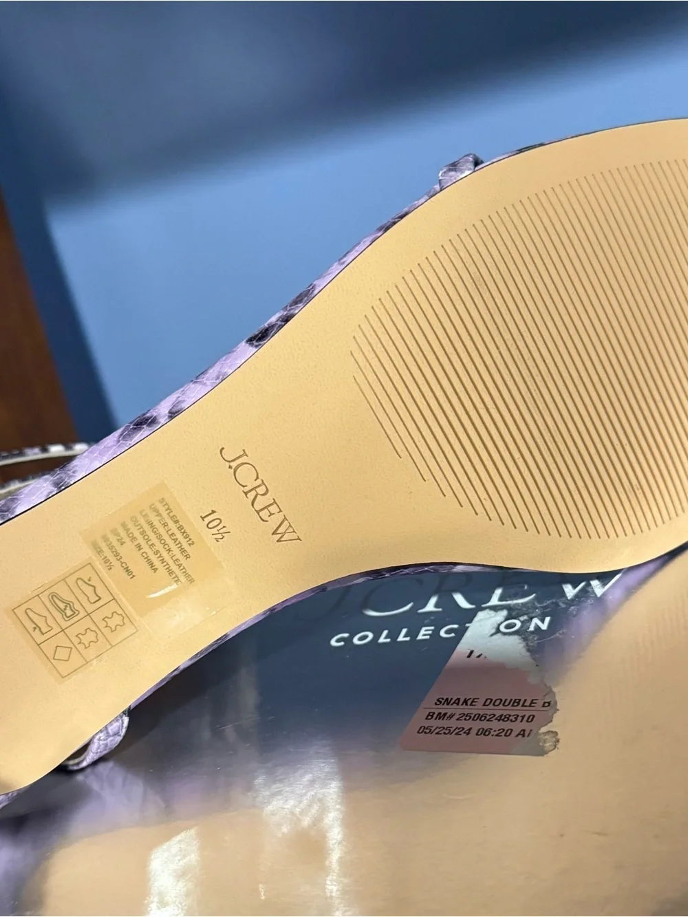 J. Crew Lavender Snake-Print Strappy Sandal